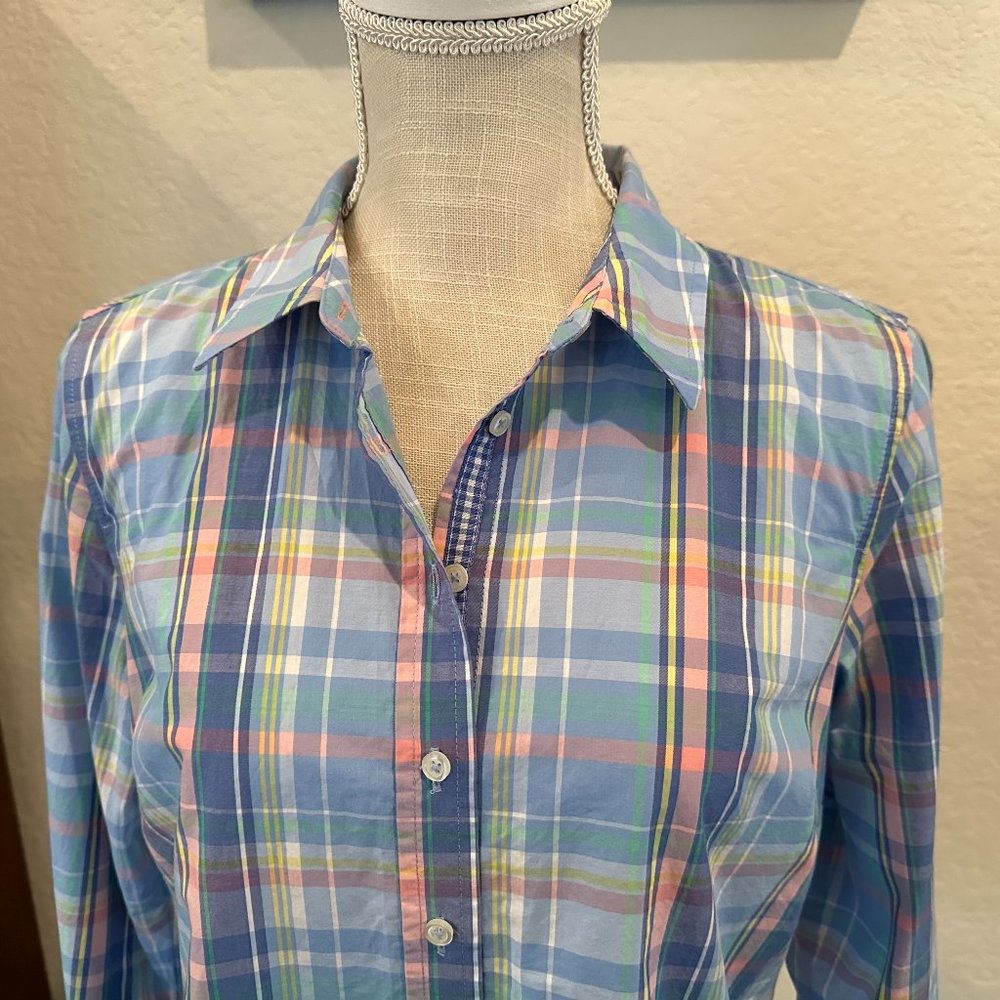 TALBOTS Women's Medium Petite Plaid Shirt - Picture 7 of 8